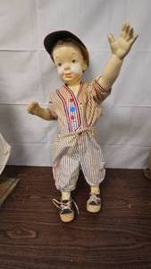 lot 6 image: German Bisque Baseball Boy Doll with Removable arms, Approx 28Tall
