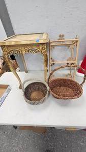 lot 39 image: Coffee Table, Woven Shelf, And two Baskets