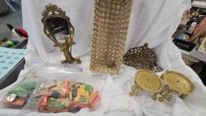 lot 53 image: Brass  Mirror, Letter Holder and Picket Basket