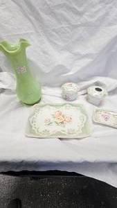Jadite Opalesccent Vase, Bathroom Vanity Set,