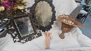 lot 67 image: Topiary, Porcelain Doll, Cast Iron Framed Mirrors