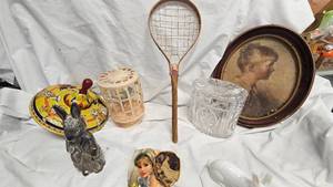 lot 83 image: Spin Top, Ceramic Rabit Rabbit Coin Bank, Candy Dish