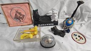 lot 84 image: Scotty Black and White Whiskey Holder, Scotty Dog, Snow Globe