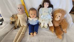 lot 108 image: 1920s Porcelain Doll, Leather Body Porcelain Doll, and additional