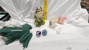 lot 122 image: Large Shooter Marbles along with Frog Figures and Poodle Wind Up Toy