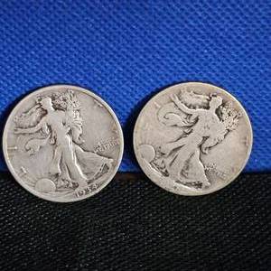 lot 57 image: 1928-S, 1934-S, Walking Liberty, Worn