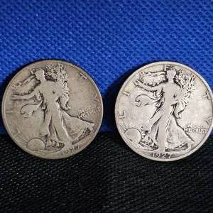 lot 63 image: (2) 1927-S Walking Liberty, Worn