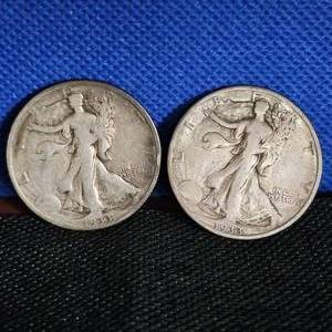 lot 74 image: 1933-S(2) Walking Liberty, Fine