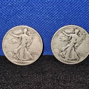 lot 39 image: (2)1936 Walking Liberty Half Dollar,worn