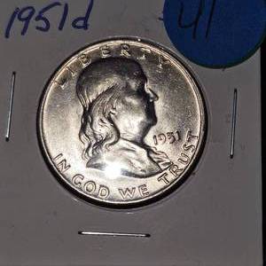 lot 41 image: 1951-D Franklin Half Dollar, BU