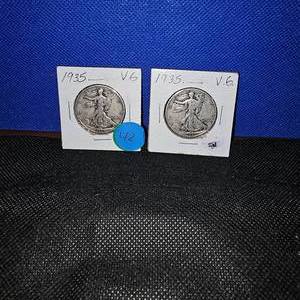 lot 42 image: (2)1935 Walking Liberty Half Dollar, VG