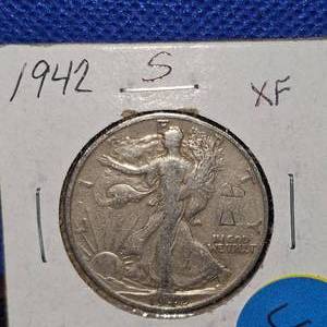 lot 46 image: 1942-S, Walking Liberty XF, Slight Damage on Face