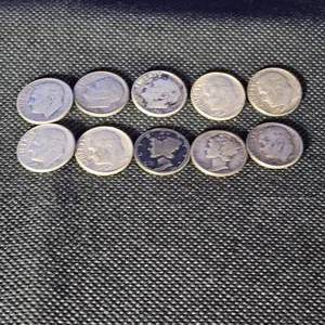 lot 99 image: 10-Silver Dimes including 2 Mercury