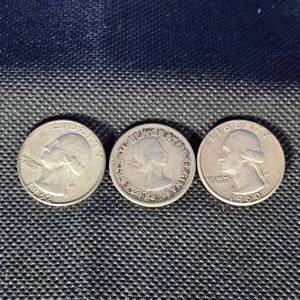 lot 106 image: 2-Washingtons 1962,1969, and Canadian 1957 Qtr