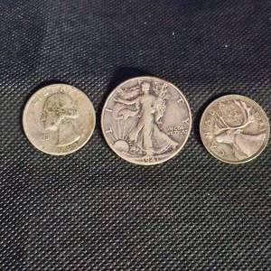 lot 115 image: 1941 Walking Liberty Half, 1943 Washington, 1943 Canadian Quarter