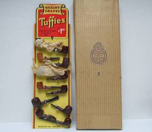 lot 10 image: Awesome Original 1940s NOS Advertising Tuffies Smoking Pipe Store Display wOriginal Pipes
