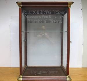 Awesome Original Antique PJ ROBERTS Knives Straight Parabola Razors Advertising Display Cabinet - Saint Paul