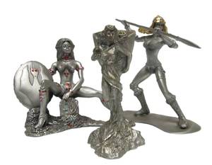 lot 39 image: Nice Group of Vintage Pewter Sci-Fi Figural Woman Warrior Sculptures