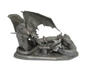 lot 40 image: Larger Vintage Pewter Dragon Sculpture by Richard Kerr for Ral Partha - Check Mate