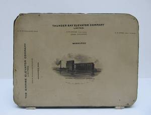 lot 43 image: Very Cool Heavy Slate Slab Antique Thunder Bay Elevator Company Etched Advertising Display 