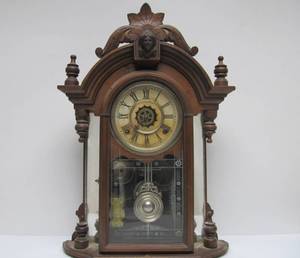 lot 83 image: Ornate Antique Shelf Clock wMirrored Sides