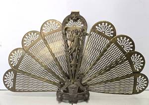 lot 152 image: Ornate Old Art Nouveau Figural Brass Fireplace Fan Screen 