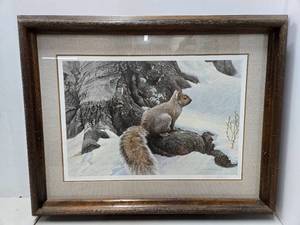 lot 153 image: Framed Signed Numbered ROBERT BATEMAN Wildlife Print - Gray Squirrel