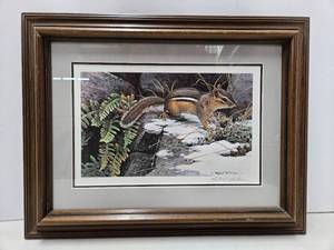 lot 157 image: Framed Signed Numbered ROBERT BATEMAN Wildlife Print - On the Alert - Chipmunk