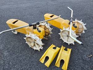 lot 178 image: Pair of Heavy Duty Yellow NELSON Walking Tractor Sprinklers
