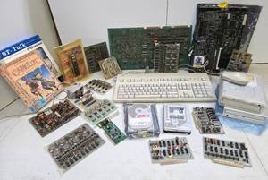 lot 214 image: Group of Vintage Computer Items Circuit Boards Books etc