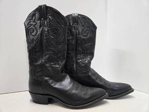 lot 222 image: Quality JUSTIN Black Leather Cowboy Boots - Mens Size 10D
