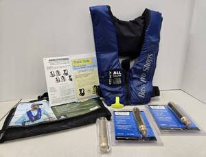 lot 235 image: Brand New Bass Pro Shops ALL CLEAR AM33 Inflatable Life-Preserver wExtra Supplies