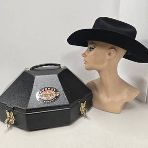 lot 240 image: Excellent RESISTOL Black Cowboy Hat - Size 7 14 - Includes Great Travel Case