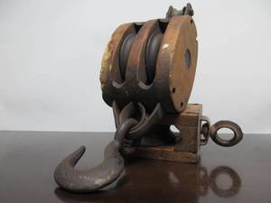 lot 275 image: 2 Antique Industrial Wood Block Pulleys