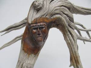 lot 282 image: Native American Driftwood Folk Art Sculpture of a Chief or Warrior