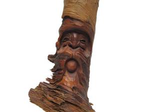 lot 283 image: Excellent Signed Vintage Carved Natural Wood North Wind Face Sculpture - Signed Wells