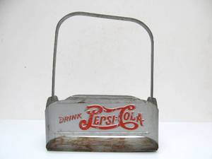 lot 284 image: Vintage Embossed Steel Pepsi Cola 6 Pack Advertising Bottle Carrier