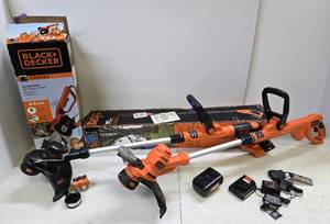 lot 200 image: Group of (4) Working Black & Decker Power Cordless & Corded Yard Tools wChargers and Batteries