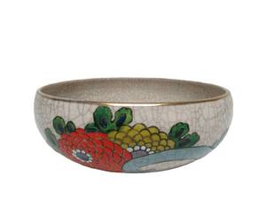 lot 304 image: Vintage Hand Painted Floral Bowl 7 Crackle Glaze