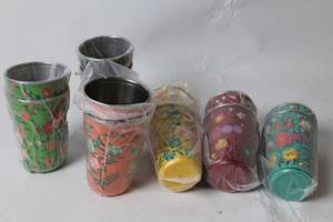 lot 7 image: Set of 6 Cupcakes & Cartwheels Stainless Steel Tumblers with Floral Design