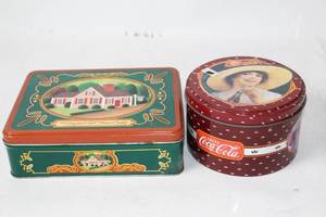 lot 15 image: Vintage Decorative Tin Sets with Coca-Cola and House Designs