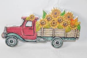 lot 41 image: Handcrafted Truck Shaped Wall Decor with Sunflower Design