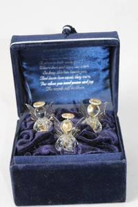 lot 52 image: Set of 3 Glass Angel Figurines in Velvet Gift Box
