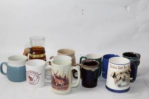 lot 97 image: Collection of 12 Assorted Coffee and Tea Mugs with Unique Designs