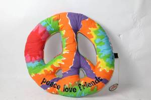 lot 157 image: Colorful Tie-Dye Peace Sign Pillow