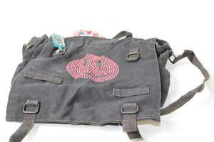 lot 159 image: Black Canvas Backpack with Beaded Design and Accessories