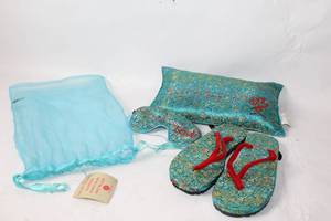 lot 169 image: Floral Travel Set with Slippers, Pillow, and Eye Mask
