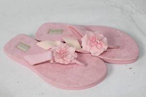 lot 174 image: Pair of Pink Womens Slippers with Decorative Flowers