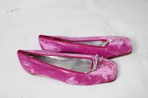 lot 175 image: Like New Pink Velvet Ballet Flats with Silver Bow Accents