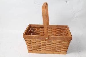 lot 201 image: Handcrafted Wooden Basket with Handle